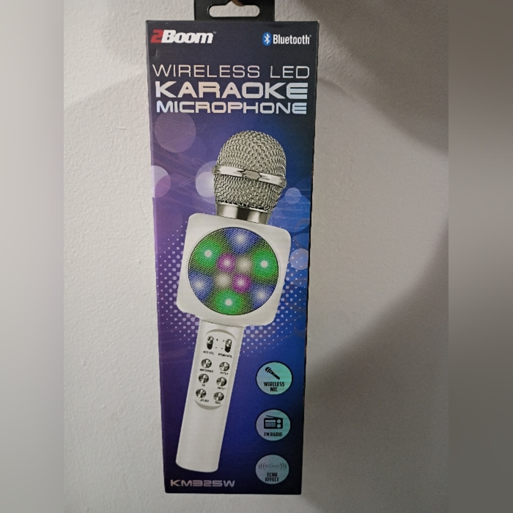2Boom Wireless LED Karaoke Microphone, Color Silver, FM Radio, Echo Effect - Picture 5 of 5